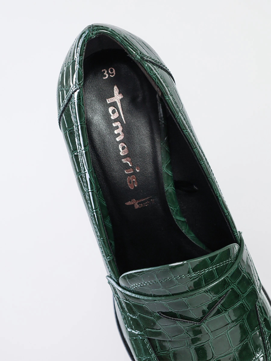 Туфли зеленого цвета с тиснением под кожу рептилии